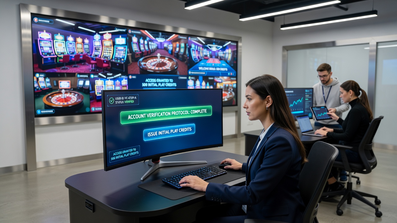 Illustration of secure account verification process showing ID upload and digital security checks in an online casino interface