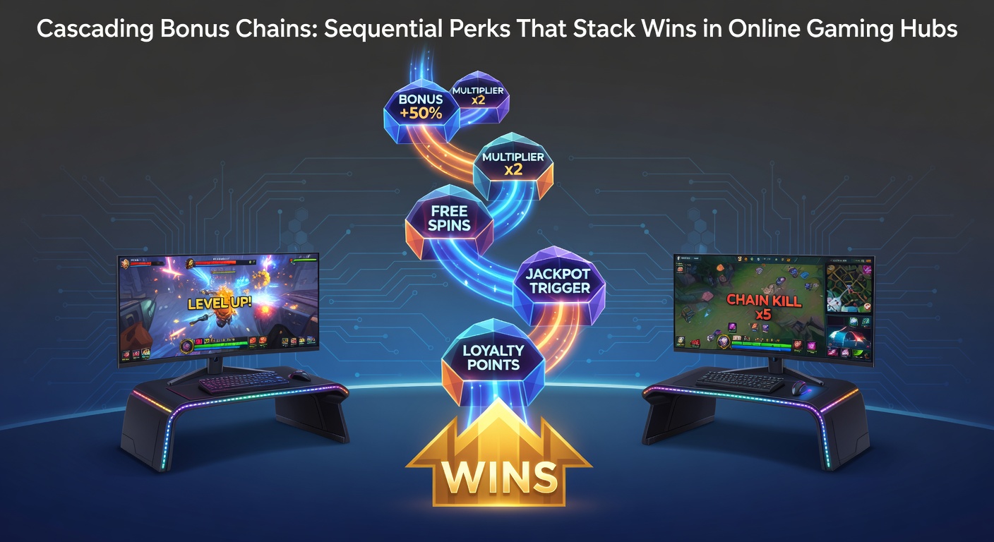 Vibrant online slot screen showing cascading reels triggering multiple bonus chains with stacking multipliers and free spins