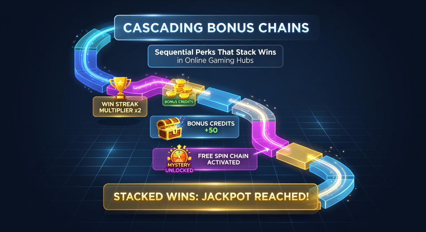 Dynamic graphic of sequential bonus triggers stacking multipliers across cascading reels in a high-volatility online slot