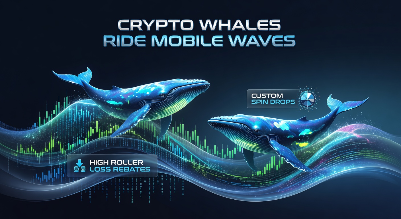 Crypto whales navigating mobile casino interfaces on smartphones, highlighting high-stakes crypto betting action