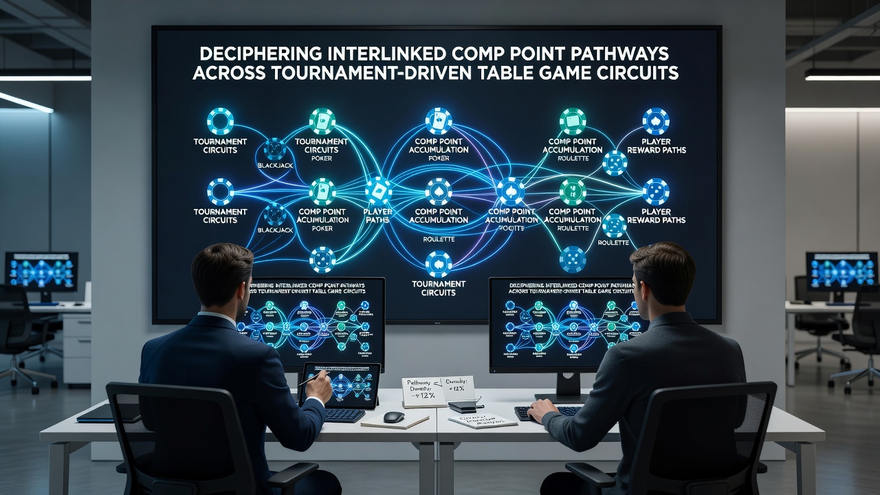 Detailed view of digital player tracking interface displaying comp point pathways in a table game tournament environment