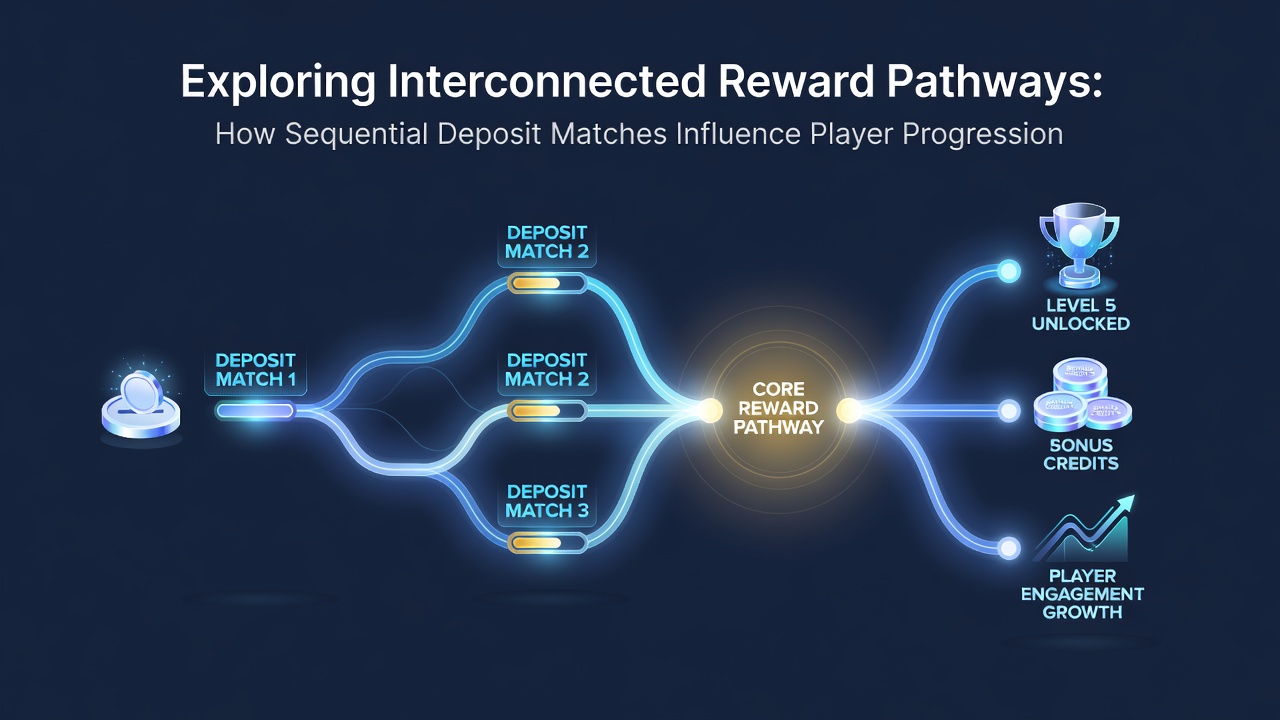 Illustration of player progression bars advancing through sequential deposit match stages in online slot environments