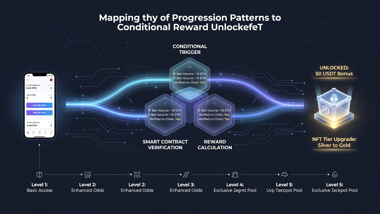Blockchain-integrated mobile wagering interface showing reward progression map