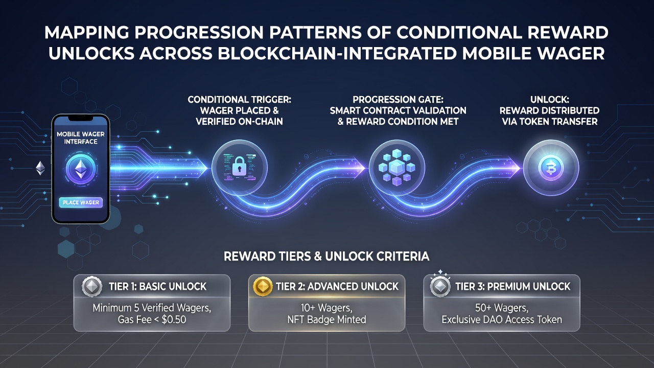 Detailed progression chart of reward unlocks on a blockchain mobile wagering app