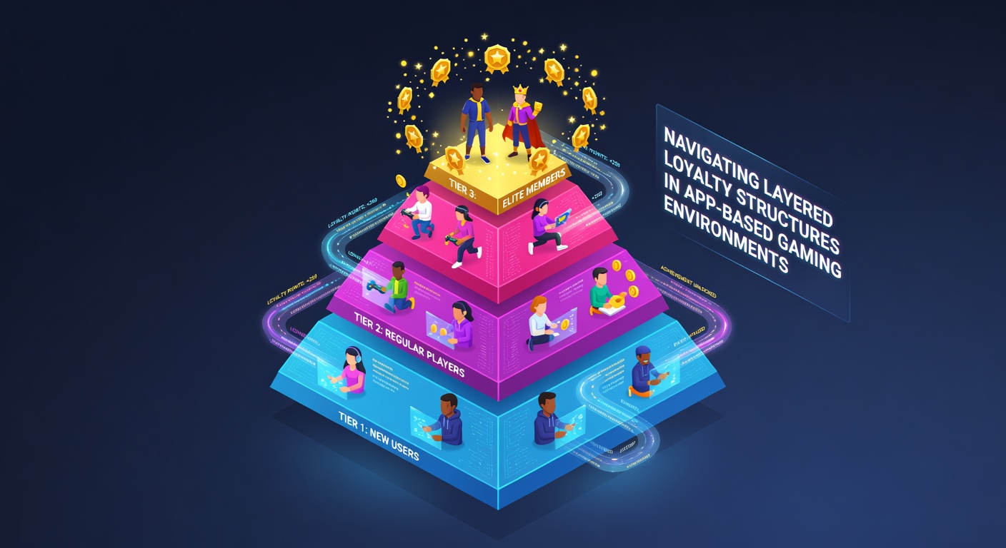 Visual representation of layered loyalty tiers in mobile gaming apps showing progression from bronze to platinum levels with reward icons
