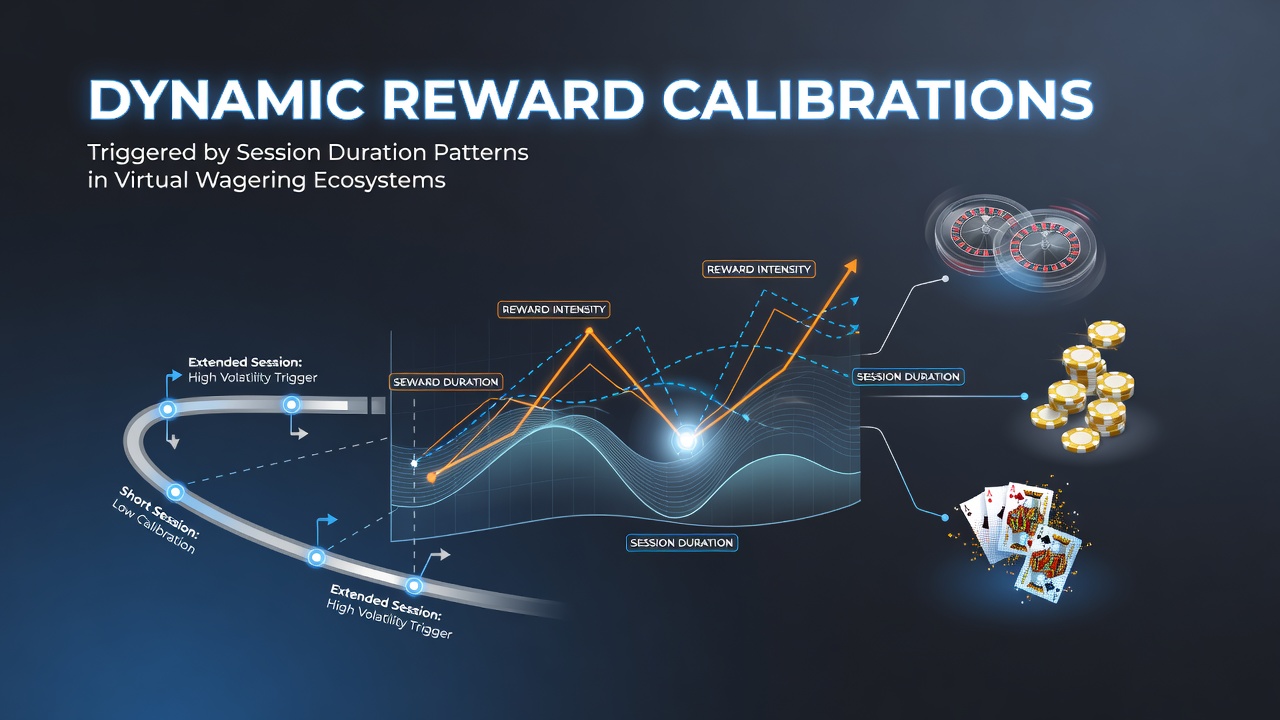 Visual representation of session duration data streams feeding into reward calibration algorithms within virtual wagering platforms
