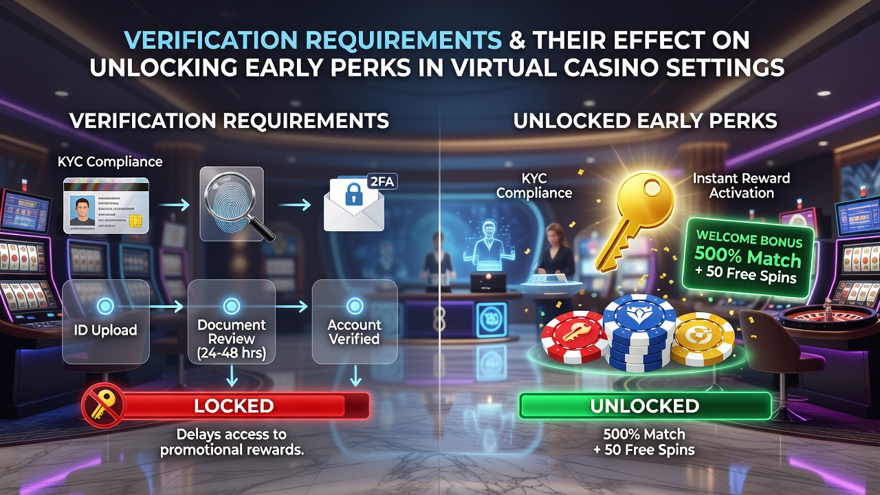 Player dashboard displaying unlocked casino bonuses after successful identity verification